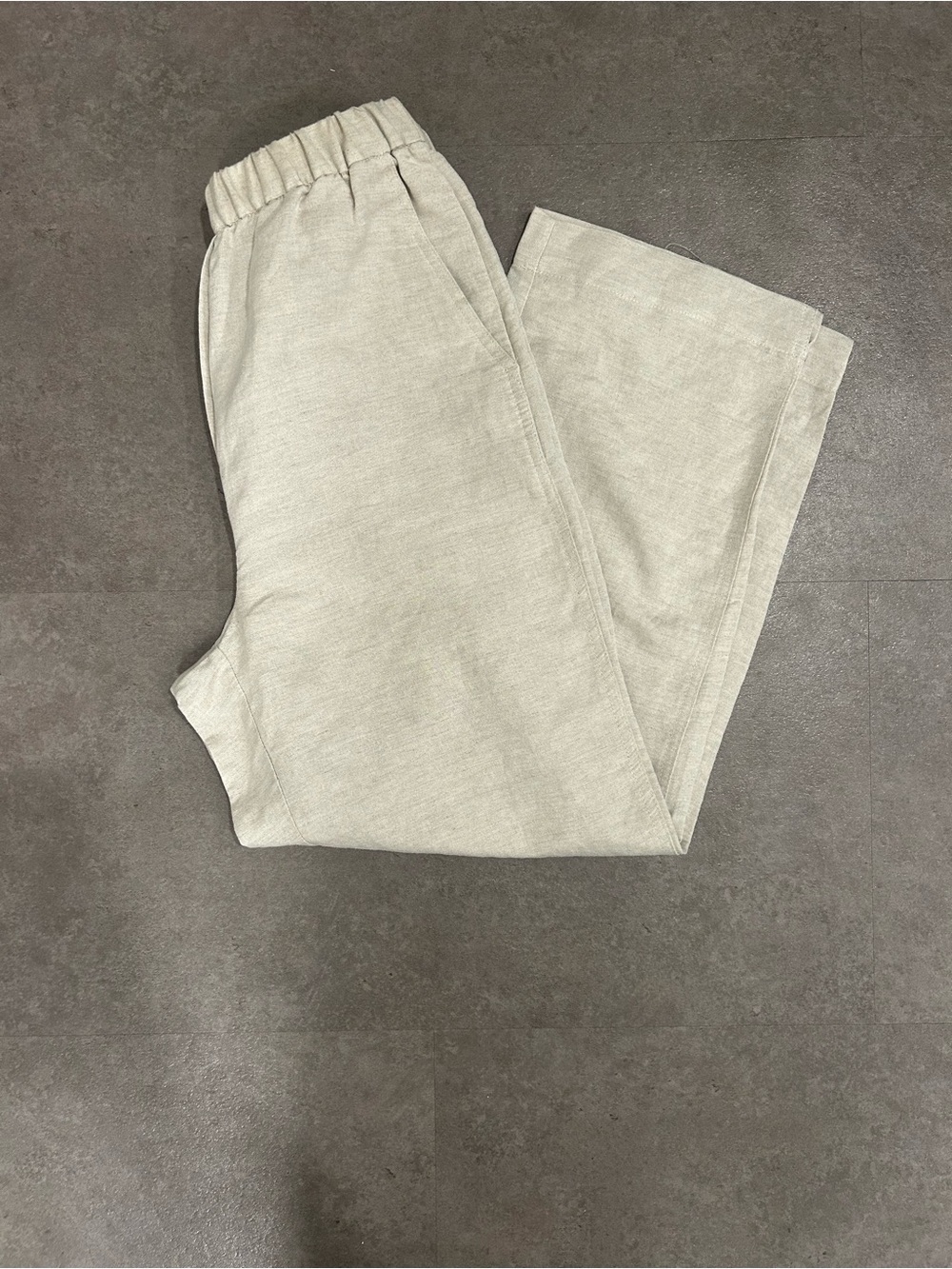 OYSHO 100% Linen Beige Wide Leg Pants Size XS